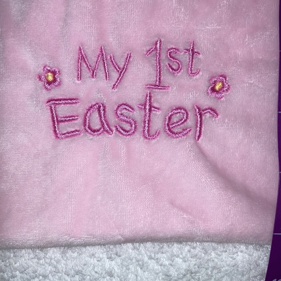 Happy go fluffy pink fleece rattle bunny lovey my 1st Easter - Picture 4 of 8